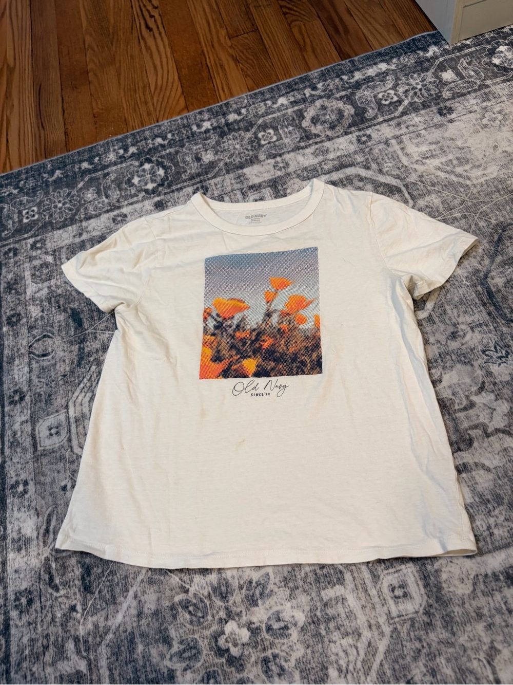 Old Navy White Short-Sleeve Tee with Orange Floral Photo Graphic